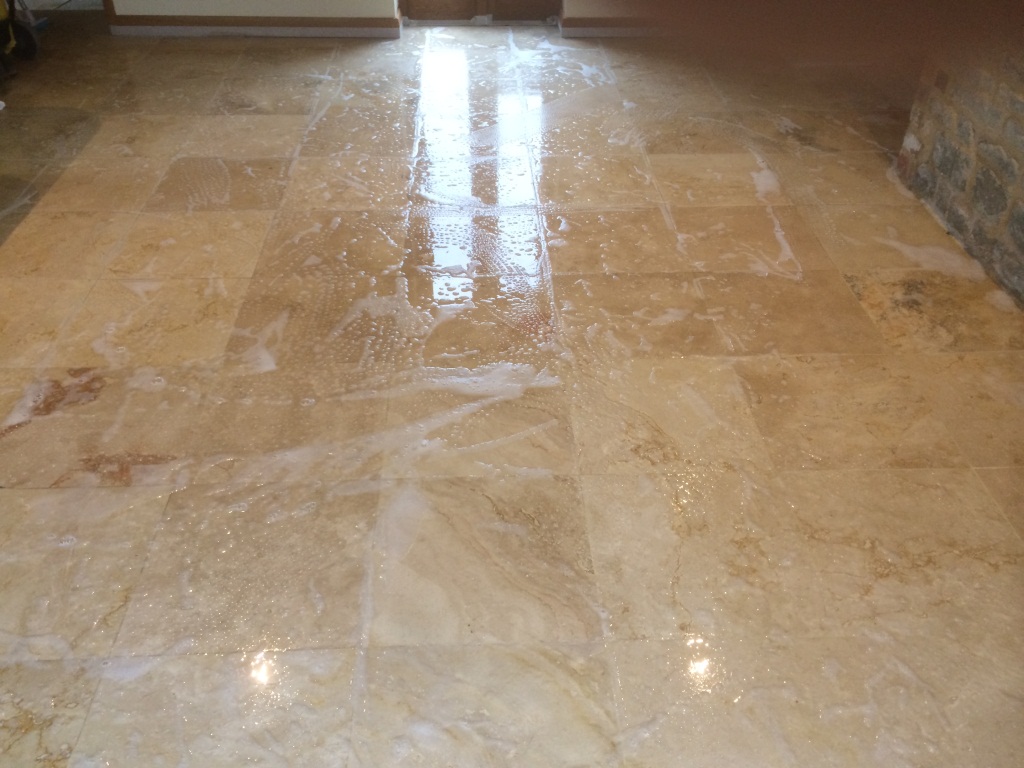 Cleaning And Polishing A Travertine Tiled Floor In Ashton Clinton