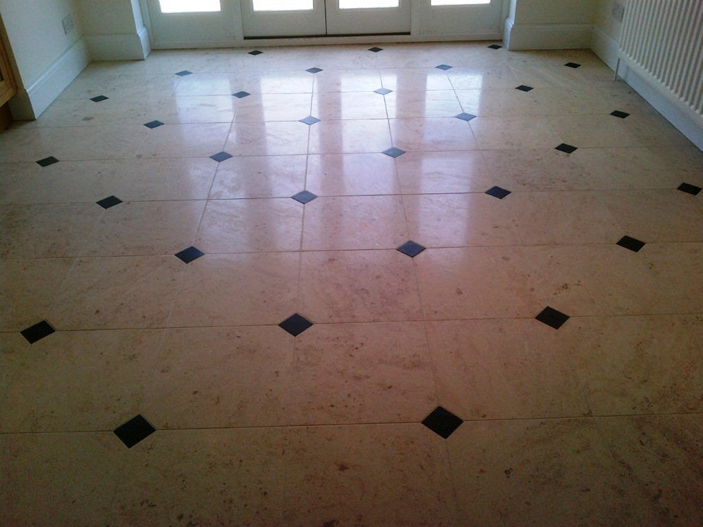 Limestone Floor with Slate Inlays After