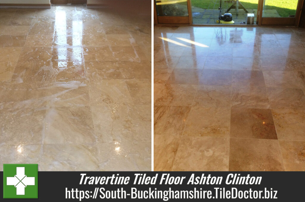 Cleaning and Polishing a Travertine Tiled Floor in Ashton Clinton