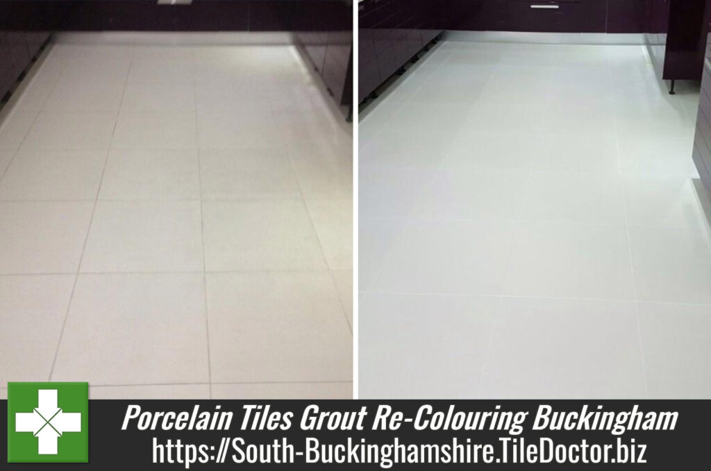 Tile Cleaning and Grout Re-Colouring of a Porcelain Tiled Kitchen in Buckingham