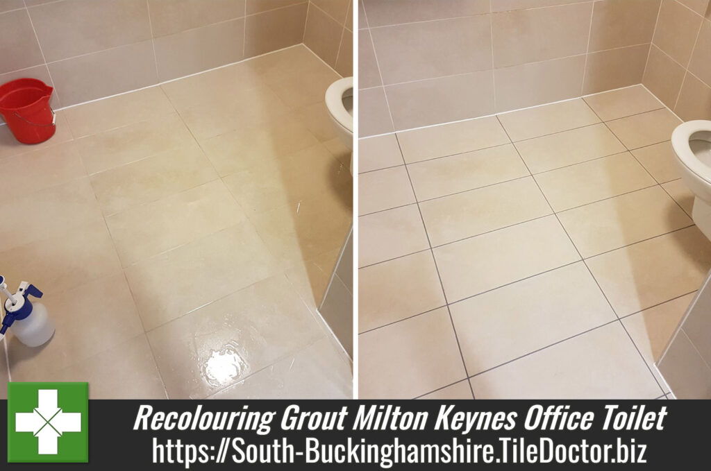 Recolouring Stained Grout in Milton Keynes Office Toilet