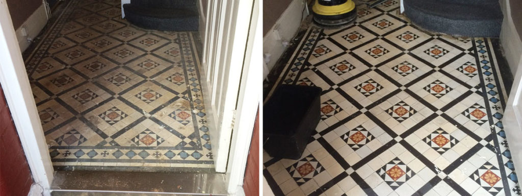 Victorian tiled hallway Before and After cleaning Prestwood
