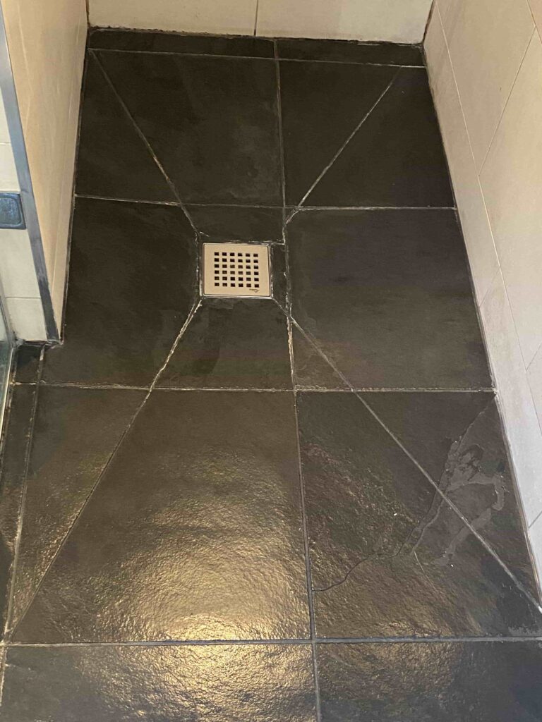 Limescale Stained Slate Shower Floor After Cleaning Penn