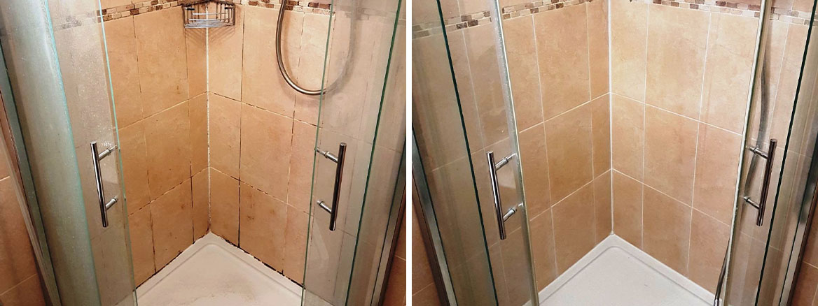 Ceramic Tiled Shower Cubicle Before and After Cleaning Uxbridge