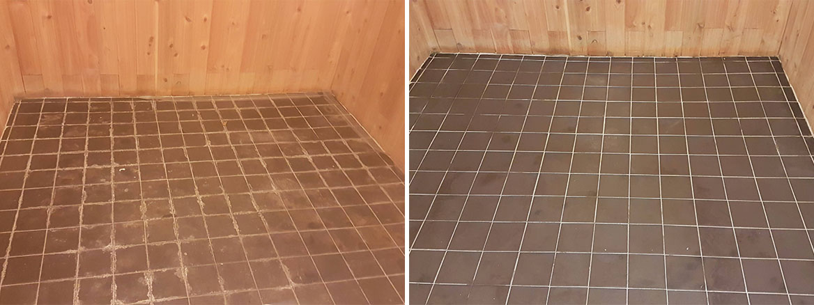 Ceramic Tiled Workshop Floor Before and After Cleaning Uxbridge
