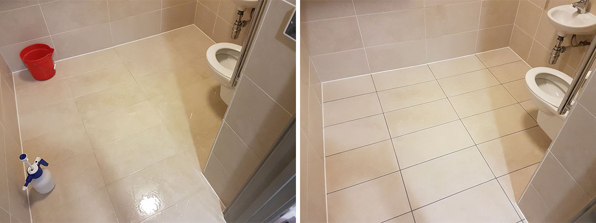 Commerical Porcelain Toilet floor Milton Keynes Before and After Grout Colouring