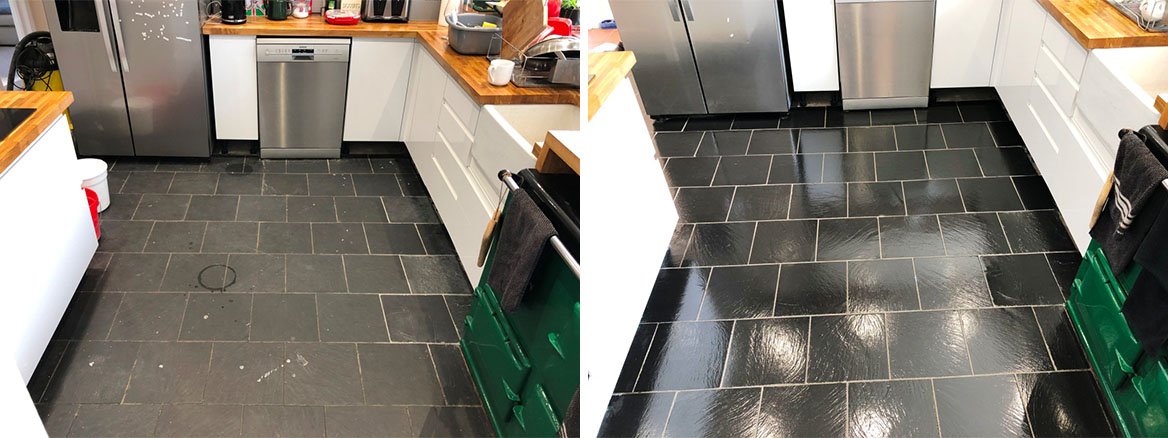Kitchen Slate Floor Tiles Before and After Renovation High Wycombe