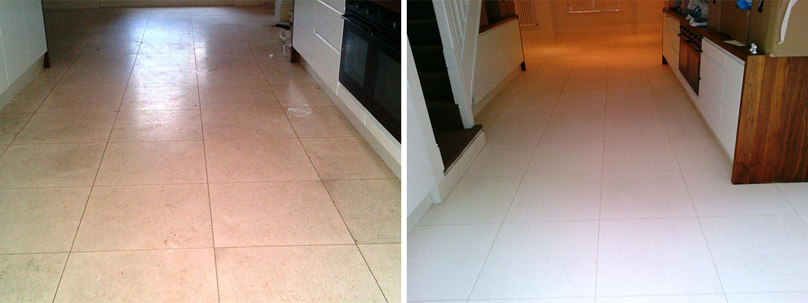 Limestone Floor Before and After Cleaning