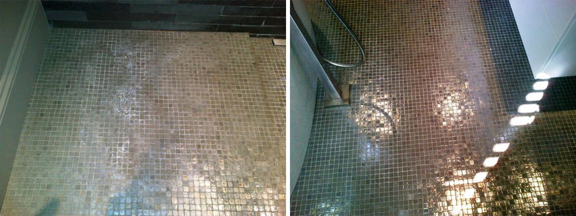 Mosaic Tiled Floor and Basalt Tiles Before and After