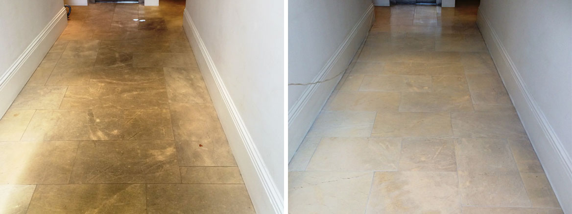 Polished Limestone Before and After cleaning in Aston Clinton