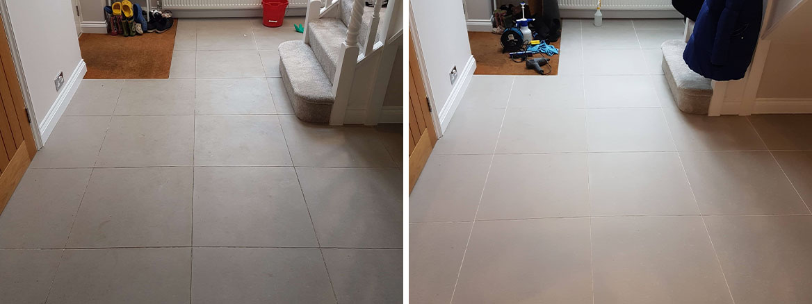 Porcelain Tile and Grout Before and After Cleaning Beaconsfield Hallway