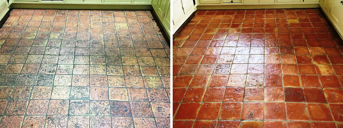 Terracotta Tile Before and After Cleaning in Penn Bucks