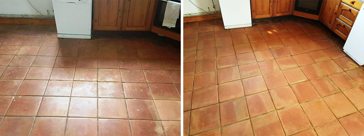 Terracotta Tiles Before and After Cleaning Buckingham Farm Cottage