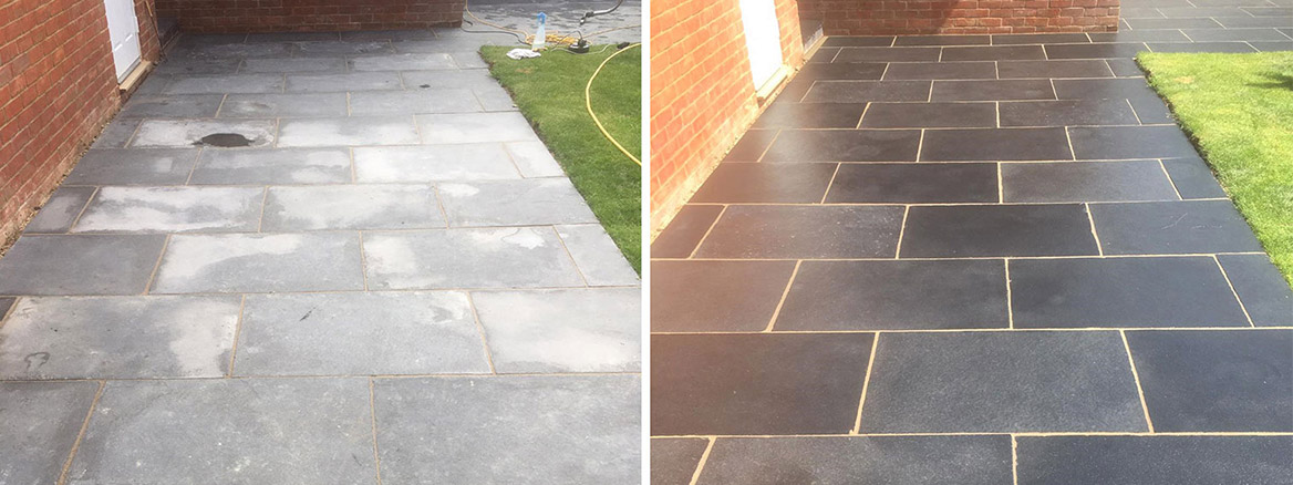 Washed Out Black Limestone Patio Renovated in Gerrards Cross