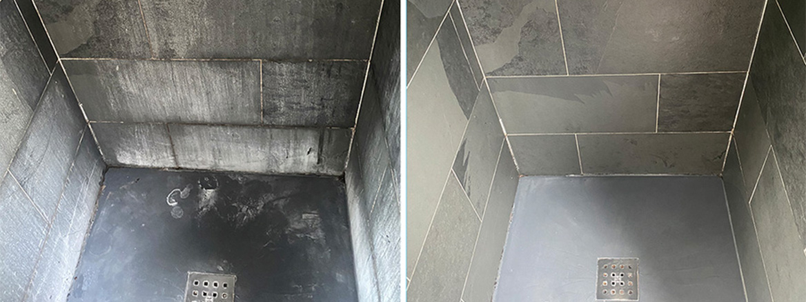 Restoring Limescale Stained Slate Shower in Amersham